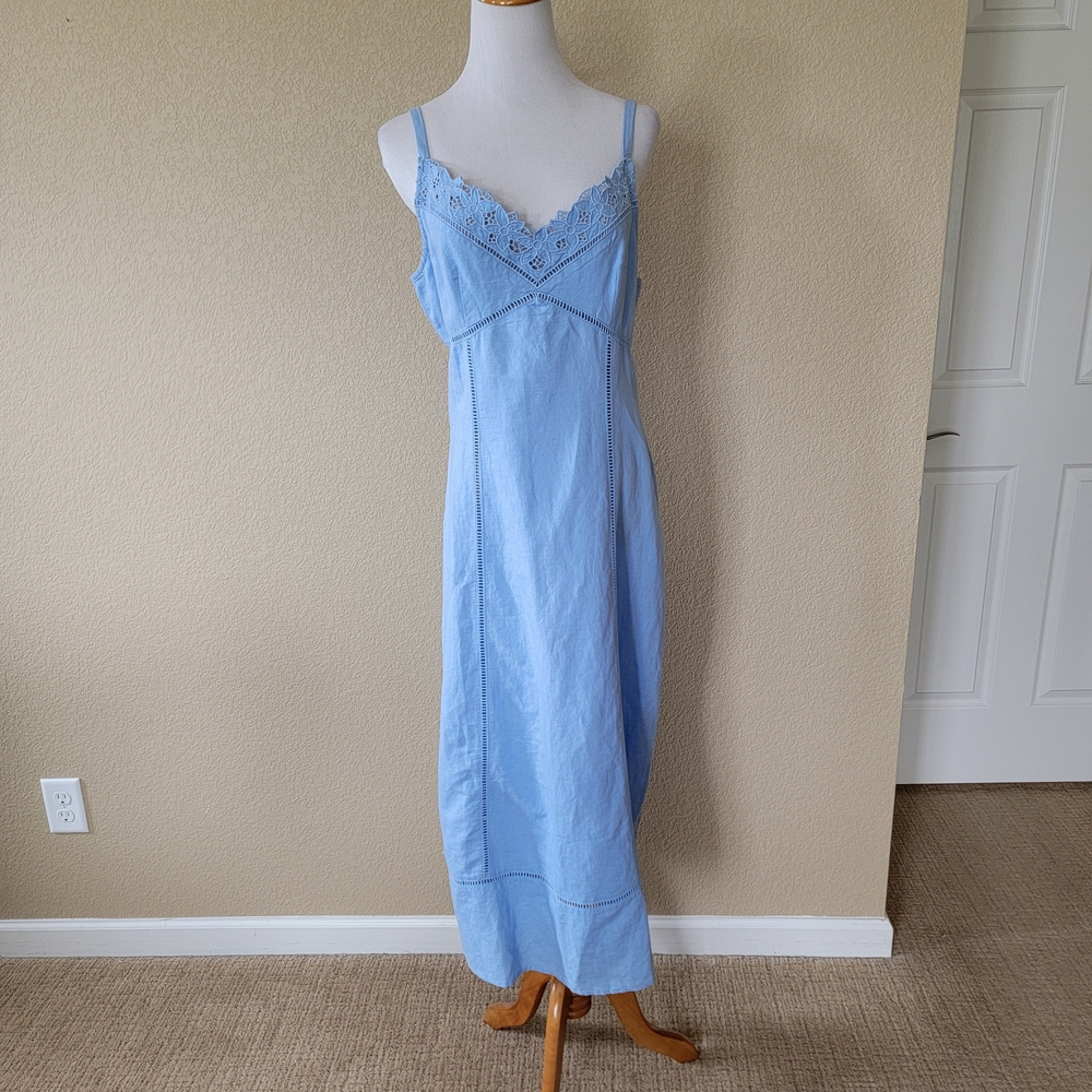 NWT Madewell Sweetheart Midi Dress in Linen-Cotton Blend, Powder Blue, Size 12